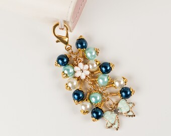 Charm azul, turquesa y blanco Planner con lazo de lunares, perfecto para el cuaderno de viajeros o usar como amuleto de bolso, regalo encantador para ella