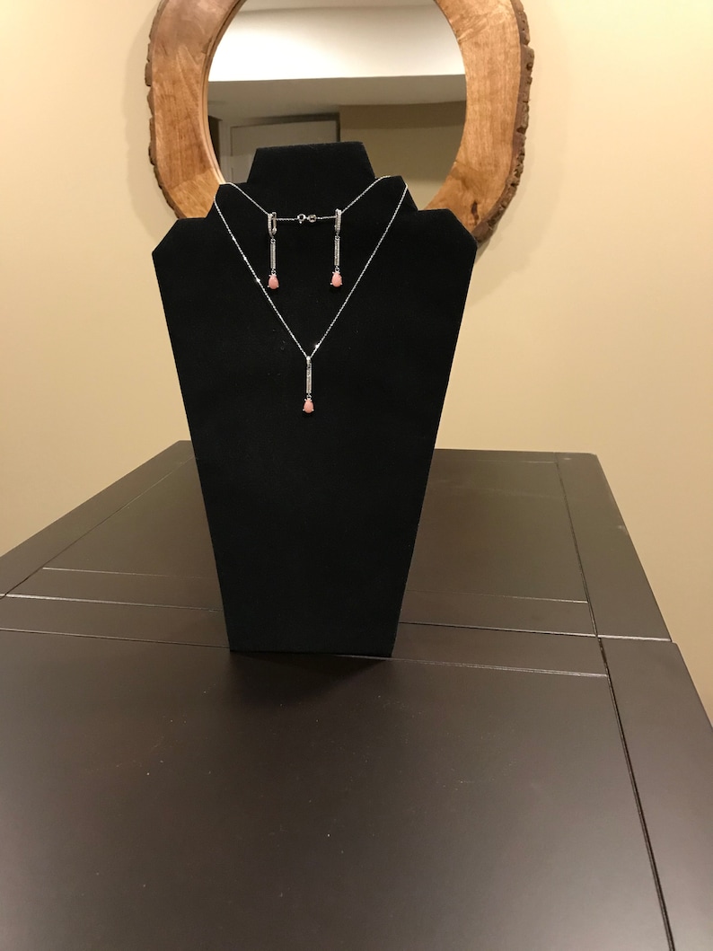 WOW! IRRESISTIBLE Solid Sterling Silver Chain Necklace Exotic Pink Opal And Cubic Zirconia Pendant And Dangle Drop Earrings