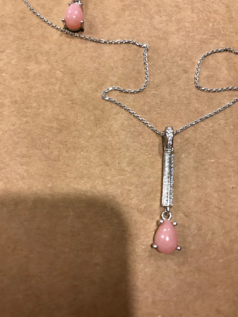 WOW! IRRESISTIBLE Solid Sterling Silver Chain Necklace Exotic Pink Opal And Cubic Zirconia Pendant And Dangle Drop Earrings