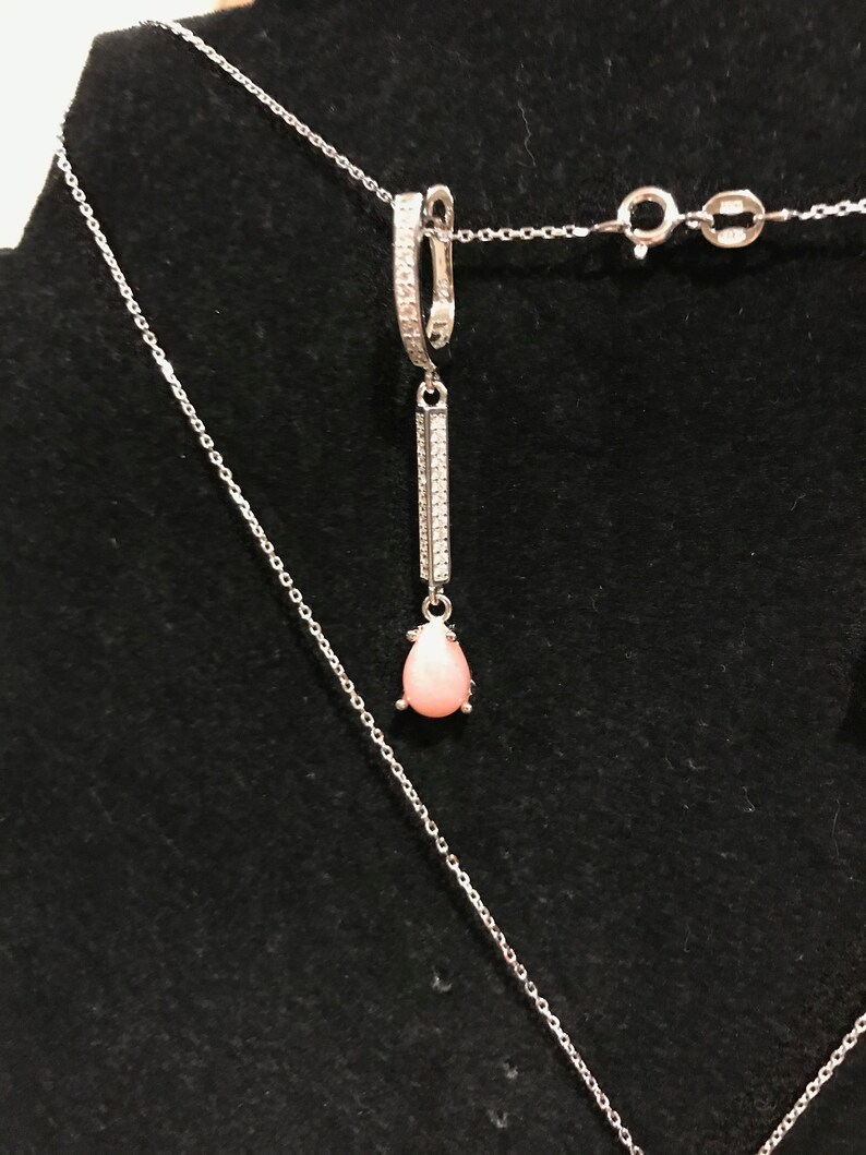 WOW! IRRESISTIBLE Solid Sterling Silver Chain Necklace Exotic Pink Opal And Cubic Zirconia Pendant And Dangle Drop Earrings