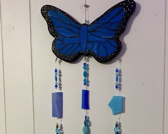 Hand painted Blue Butterfly Wind Chime