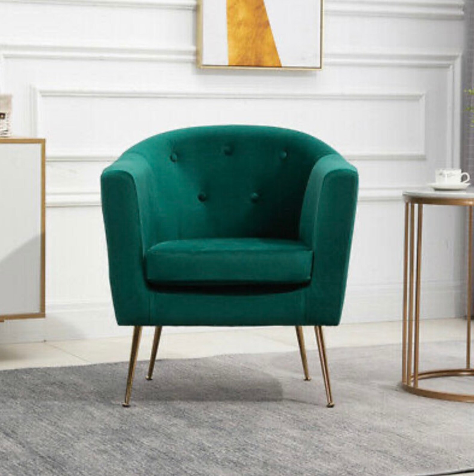 Green Emerald Velvet Buttons Armchair W/ Memory Foam Gold Etsy