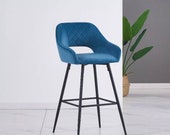 Sky Blue Velvet Memory Foam Dining Chair Kitchen Breakfast Bar Stool