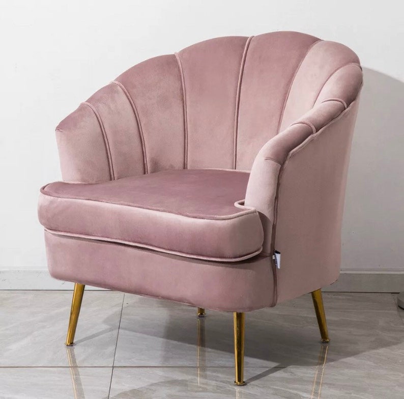 Velvet Blush Pink Scallop Cocktail Chair Gold Legs Free Etsy