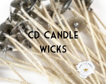 CD Candle Wicks | Stabilio | 6" Long, Pretabbed, Prewaxed | Bulk 12 Pack or 100 Pack | Cd 2, Cd 3, Cd 4, Cd 5, Cd 6, Cd 7, Cd8, Cd 10, Cd 12