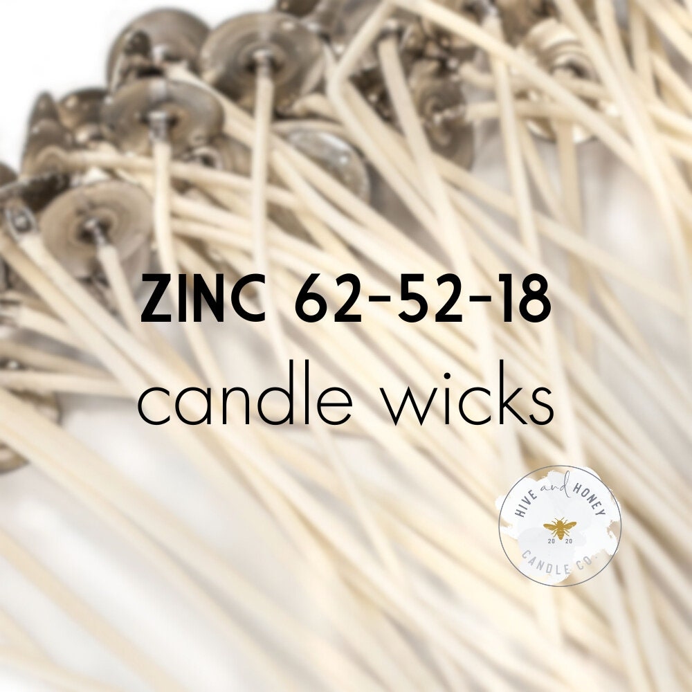 Zinc 62-52-18 6 Pretabbed Wick Zinc Candle Wicks Prewaxed Pretabbed Pack of  12 or 100 Low Soot, Cool Burn Cotton Candle Wick 