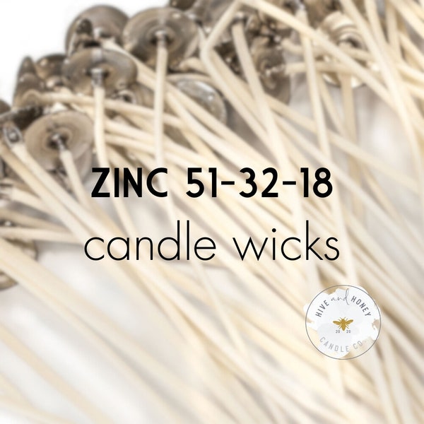 Zinc 51-32-18 | 6" Pretabbed Wick | Zinc Candle Wicks | Prewaxed + Pretabbed | Pack of 12 or 100 | Low Soot, Cool Burn | Cotton Candle Wick