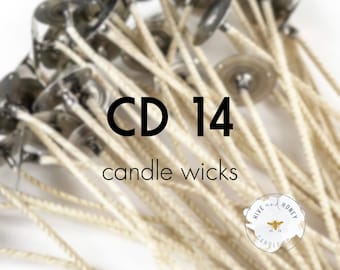 CD 14 | 6" Pretabbed Wick | CD 14 Candle Wicks | 6 Inches | Prewaxed, Pretabbed | Pack of 12 or 100 | Cotton Wicks For Soy Wax + Coconut Wax