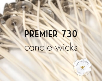 Premier 730 | 6" Pretabbed Wick | Premier Candle Wicks | 6 Inches | Prewaxed, Pretabbed | Pack of 12 or 100 | Low Soot | Cotton Wicks