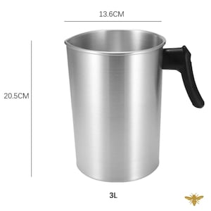 May include: A silver aluminum pitcher with a black handle. The pitcher is 13.6 inches wide and 20.5 inches tall. It has a 3L capacity.