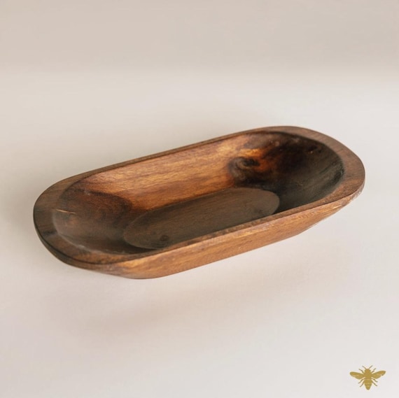 Acacia Wooden Dough Bowl | Large Oval Dough Bowl | Wholesale Wood Bowls | Prayer Bowls | Rustic, Farmhouse Decor | 9 oz Candle Holder