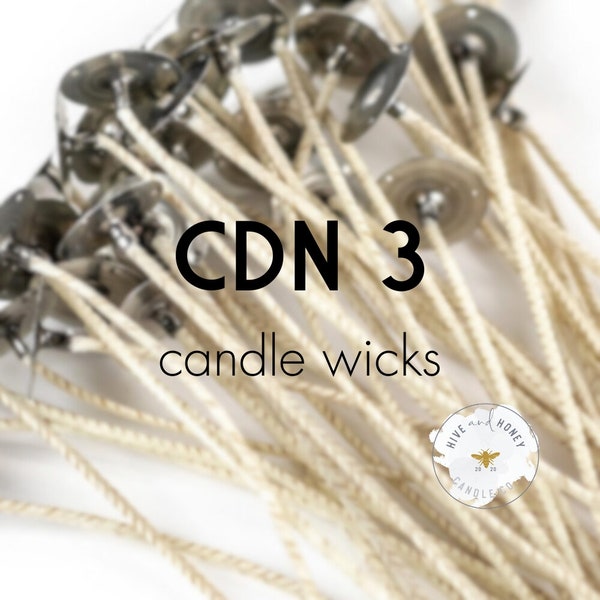 CDN 3 | 6" Pretabbed Wick | CDN Candle Wicks | 6 Inches | Prewaxed, Pretabbed | Pack of 12 or 100 | Cotton Wicks For Soy Wax + Coconut Wax