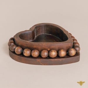 Acacia Wooden Dough Bowl | Beaded Heart Dough Bowl | Candle Holder | Rustic, Wedding Decor | Candle Making Vessel | 12 oz Candle Holder