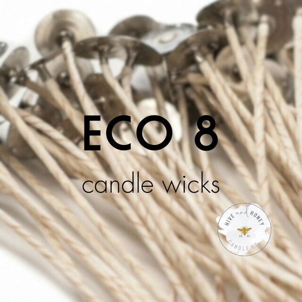 ECO 8 6" Pretabbed Wick | ECO Candle Wicks | 6 Inches | Prewaxed, Pretabbed | Pack of 12 or 100 | Low Soot | Cotton Wicks | Self Trimming