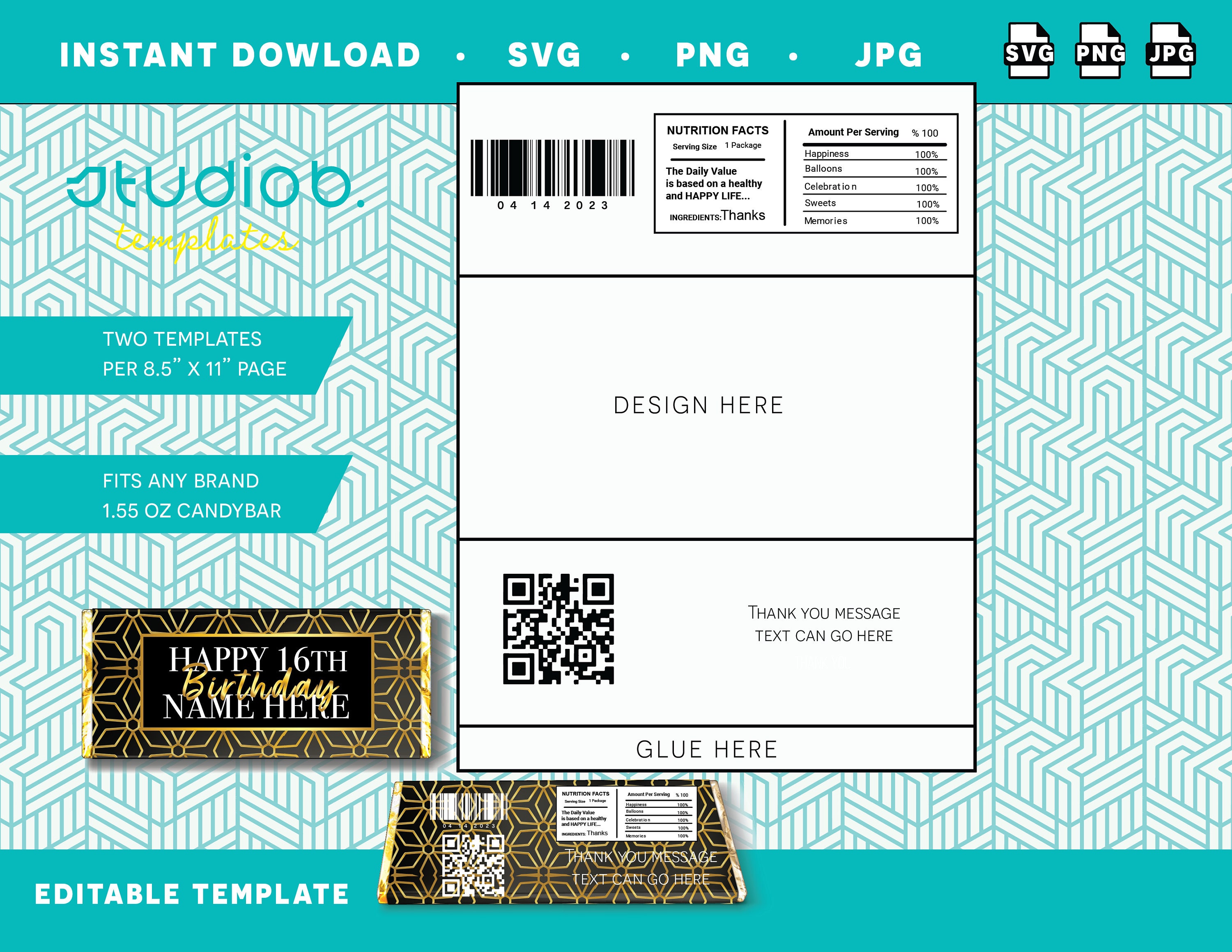 Custom Chocolate Bar Wrapper Edit With Templett Etsy Australia