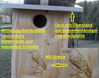 Star WETTERFEST IMPRÄGNIERTER  Nistkasten aus  Premium Lärchenholz nach Nabu,  Kasten Buntspecht 45mm Einflugloch,mit Befestigungsmaterial