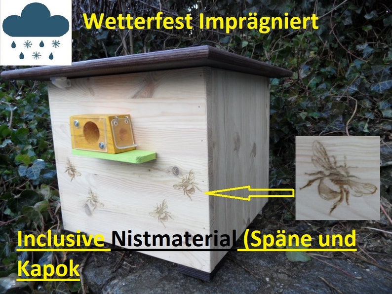 XXL Luxus Hummelkasten mit Wachsmottensperre Sichtfenster Nistmaterial Imprägniert Wetterfest Hummelhaus Nistkasten Hummelvilla Insektenhaus Bild 2