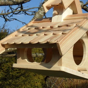 Weather resistant Impregnated aviary Larch wood feeder with feed silo for hanging and placing image 4