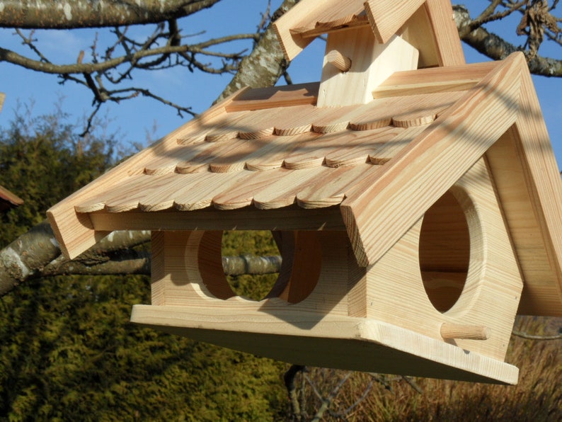 Weather resistant Impregnated aviary Larch wood feeder with feed silo for hanging and placing image 4