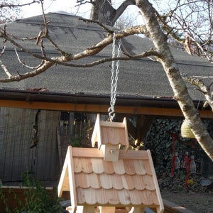 Weather resistant Impregnated aviary Larch wood feeder with feed silo for hanging and placing image 3