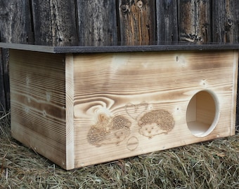 Flamed hedgehog house 62 cm x 40 cm x 29 cm Hedgehog hotel 20 mm Solid wood Winterproof No kit: labyrinth entrance easytouch rat flap u floor