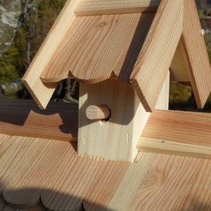 Weather resistant Impregnated aviary Larch wood feeder with feed silo for hanging and placing image 5