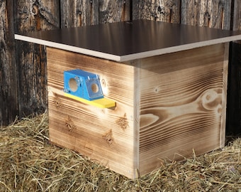 Caja de abejorros de lujo XXL con barrera de cera para polillas, ventana de visualización, material para anidar, casa de abejorros flameada, resistente a la intemperie, caja nido, casa para insectos hummelvilla