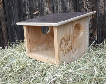 Eichhörnchen Futterhaus Futterstation Lärchen - Holz Futterautomat Nussstation Futterspender Futterstelle zum hängen und stellen