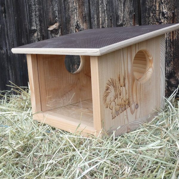 Eichhörnchen Futterhaus Futterstation Lärchen - Holz Futterautomat Nussstation Futterspender Futterstelle zum hängen und stellen