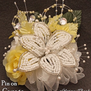 Corsage Yellow Beaded Lily with Silk Roses, Beads, Rhinestones.  Boutonniere Set Option. Perfect for Modern Homecoming, Prom & Wedding