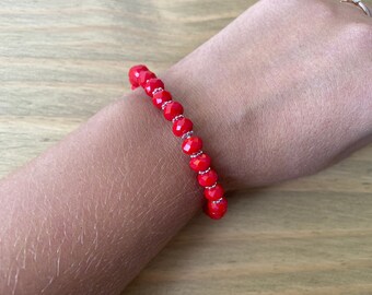 Red Rondelle Bracelet, Red Crystal Bracelet, Elastic Bracelet, Glass Bracelet, Women Bracelet, Gift For Her, Gift Ideas
