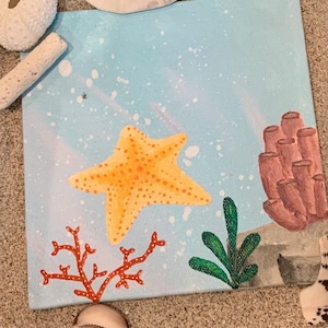Handmade Starfish acrylic 6x6” painting on canvas