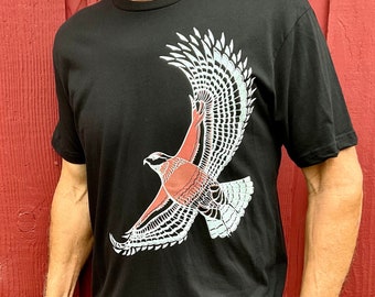 Unisex Comfy and Stylish Tee with Our Red Shoulder Hawk Screen Print Design