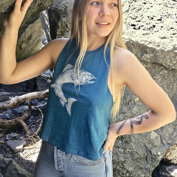 Steelhead Fish Design racerback cropped tank