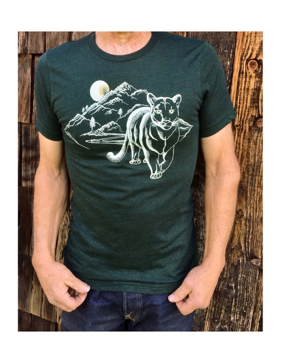Indigo Mountain Lion Shirt Screen Print Tee Graphic Shirt | Etsy
