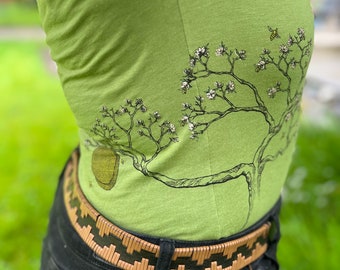 Blossom Tree Honey Bee on fitted spring green tee