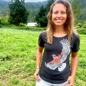 Hawk Shirt, Organic Cotton, Recycled Poly, Bird Tee, Gift for her, Relaxed Fit T-shirt, Nature lover tee, Hand printed, Screen printed shirt