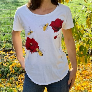 T-shirt coupe décontractée coquelicot motif abeille