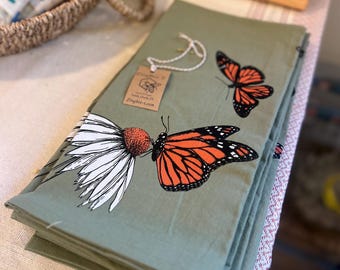 Hand Printed Tea Towels, 100% Organic Cotton, Dish Towels, Gift for her, Gardening, Honey Bees