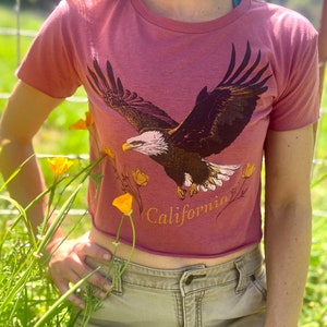 Bald Eagle with California Poppies-Female Crop Tee