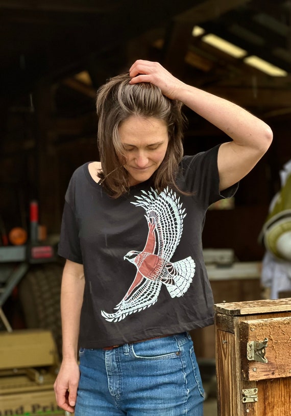 Hawk Design, Black Crop Top, Bird Lover, Gift for Her