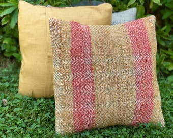 Red and Yellow Homespun and Handwoven Throw Pillow Cover