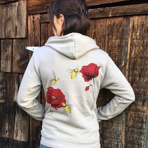 Poppy Honey Bee Design Zip-Up Hoodie