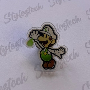 Fire Paper Luigi | Acrylic Pin | Paper Mario Pin - Paper Mario Sticker - Paper Mario