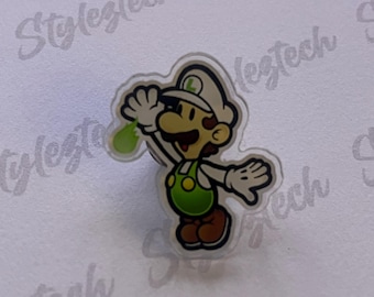 Fire Paper Luigi | Acrylic Pin | Paper Mario Pin - Paper Mario Sticker - Paper Mario