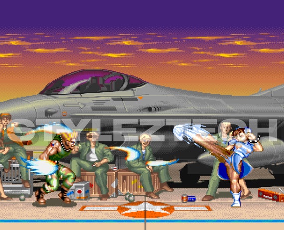 De este modo Jugar juegos de computadora Dos grados Guile y Chun Li Guile stage Street Fighter 2 Canvas - Etsy España