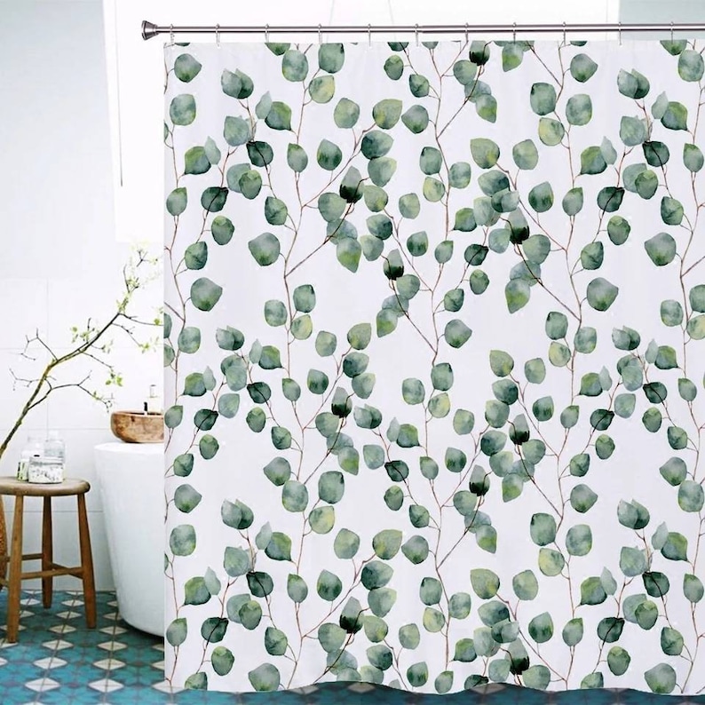Eucalyptus Leaves Shower Curtain Tropical Leaves Green Clean Shower