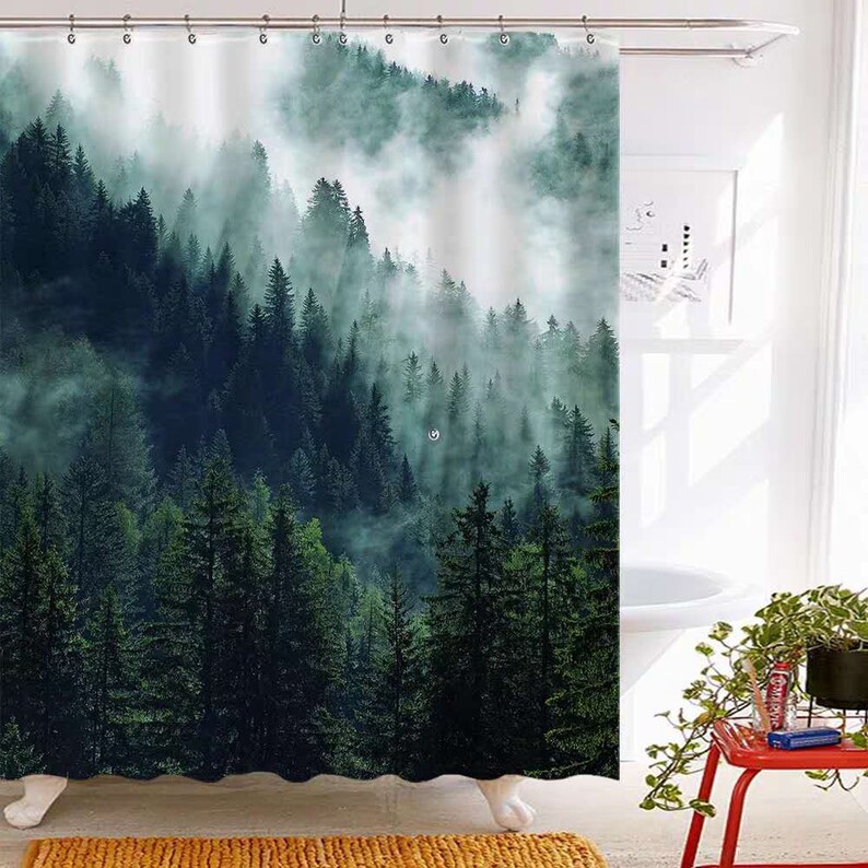 Foggy Forest Real View Shower Curtain Clean Green Etsy