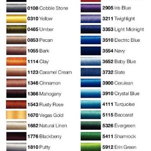 a color chart of different colors of thread