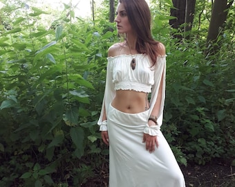 Gypsy Set Top and Skirt Set Bamboo Clothing Goddess Costume Goddess Skirt Belly dance Crop Top Cream Skirt Bellydance Elegant Dancing Dakini